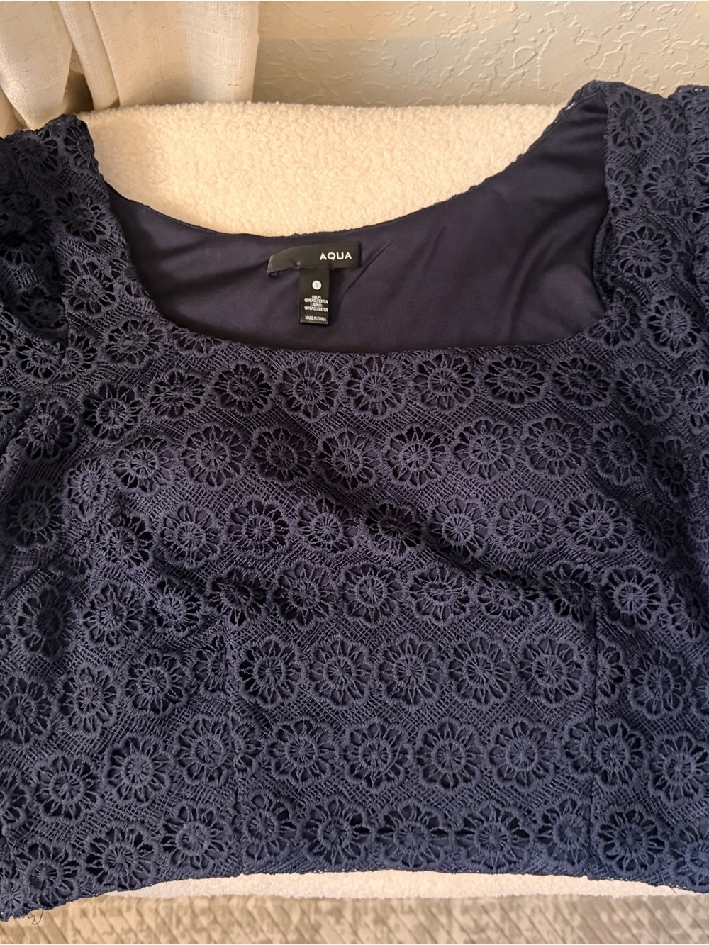 AQUA Set in Navy Crochet, Top, Skirt & Belt. Like New